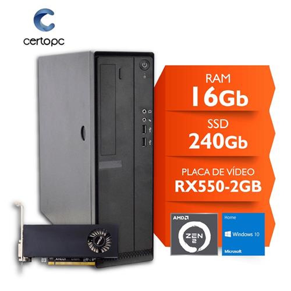 Computador Slim AMD 4700S 16GB SSD240GB Vídeo 2GB Windows 10 SL - Corporate 705 Certo PC