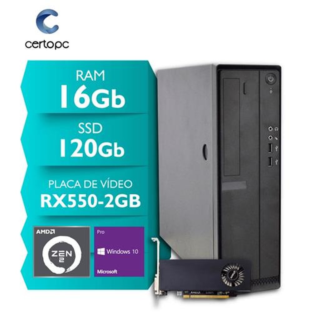 Computador Slim AMD 4700S 16GB SSD120GB Vídeo 2GB Windows 10 Pro - Corporate 704 Certo PC