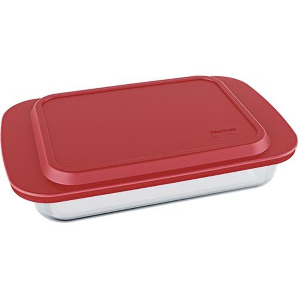 Assadeira Retangular 5L Funda Lasanheira com Tampa Plástica Vermelha Marinex