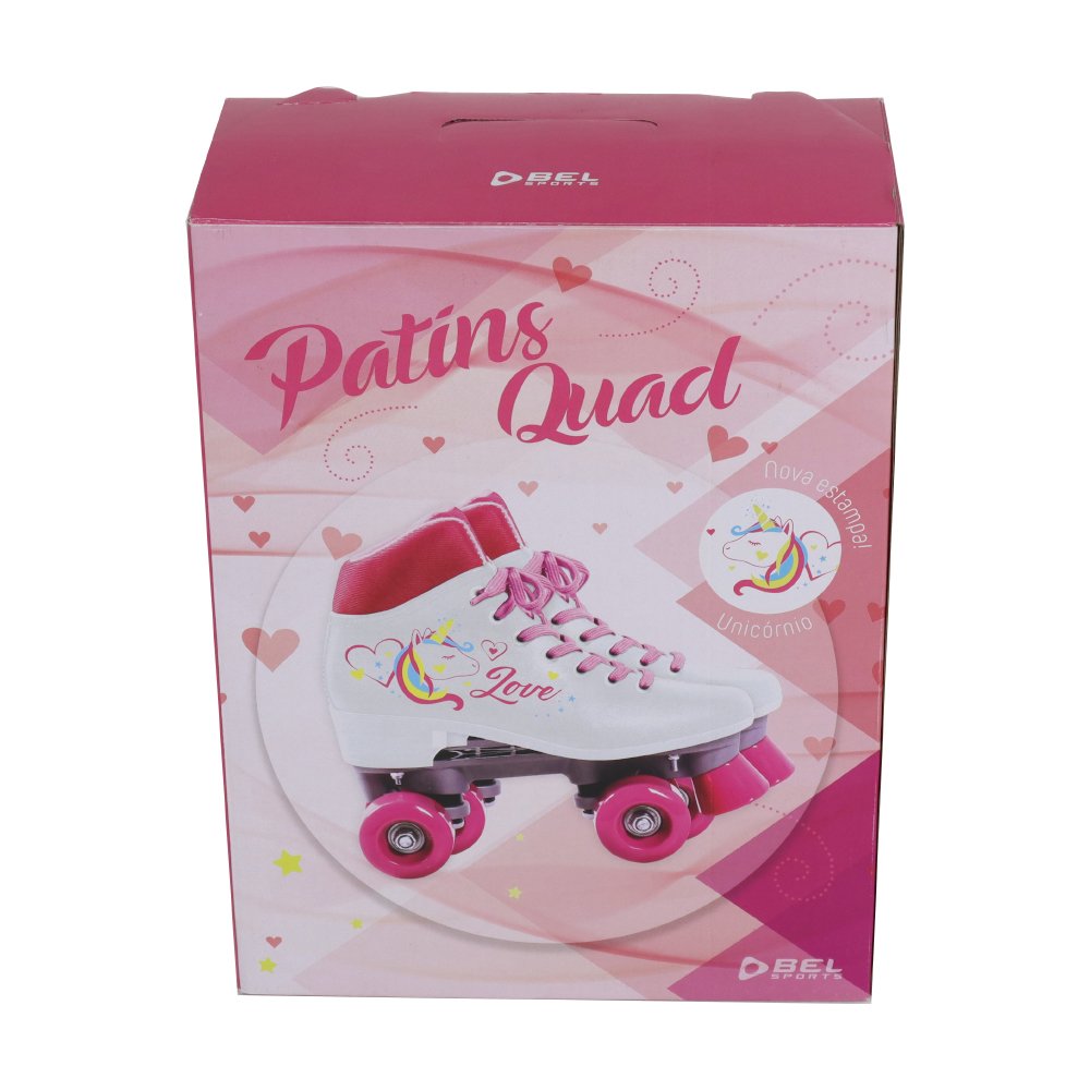 Patins Quad Love Unicórnio Branco 35 Bel