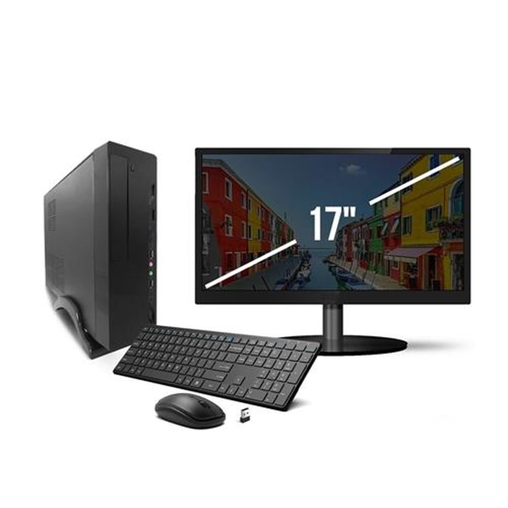 Computador Desktop Slim Megaview Intel i3 4GB Pro SSD 120 teclado e Mouse sem fio Monitor 17 e Windows com Placa Wifi