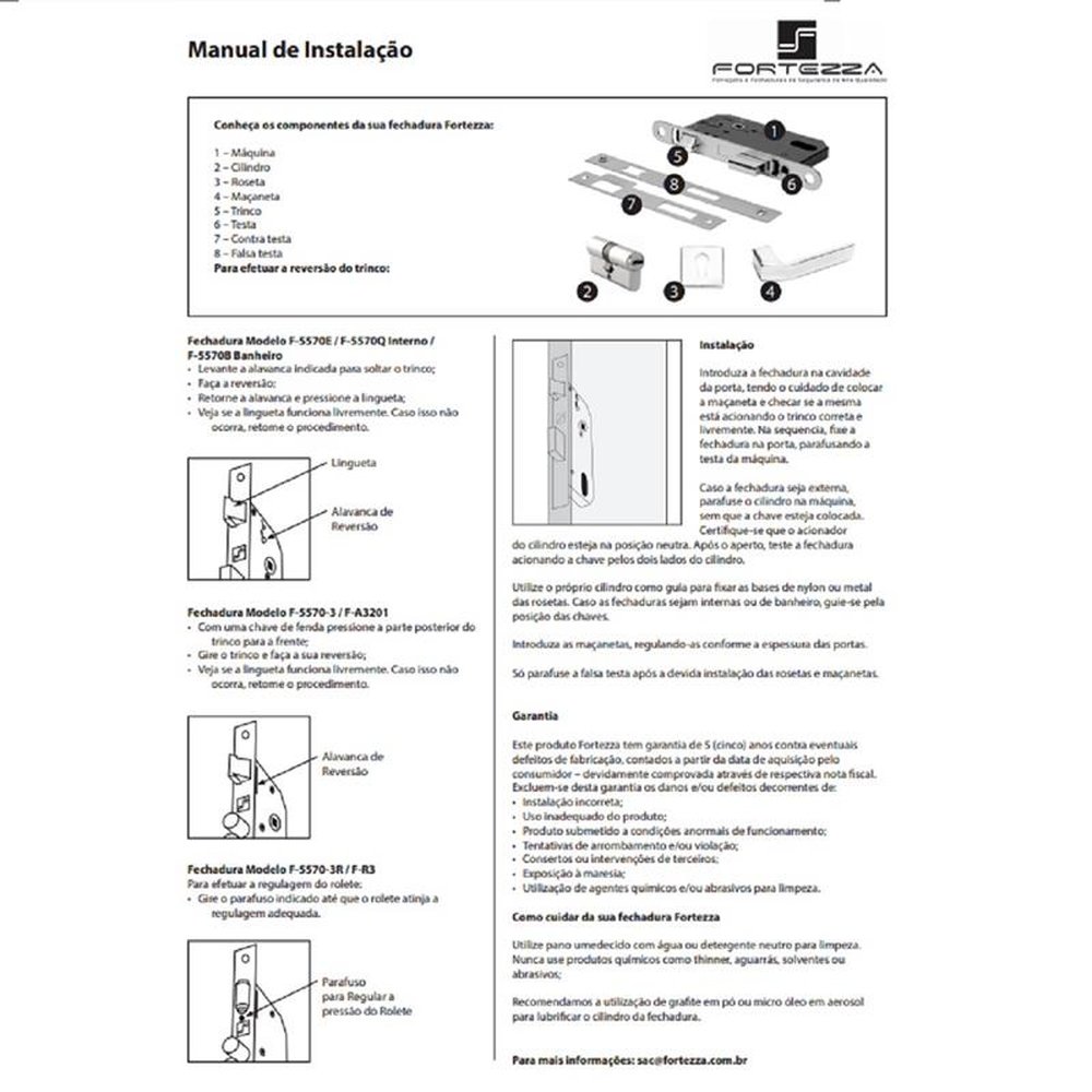 Fechadura Rolete de Alta Segurança Roseta Redonda Escovada - Fortezza