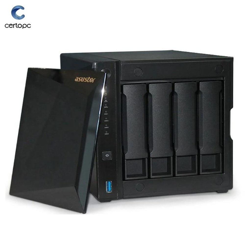 Storage NAS Sistema de Backup Asustor Marvell Dual Core 1,6GHZ 2GB DDR4 (sem disco) AS4004T
