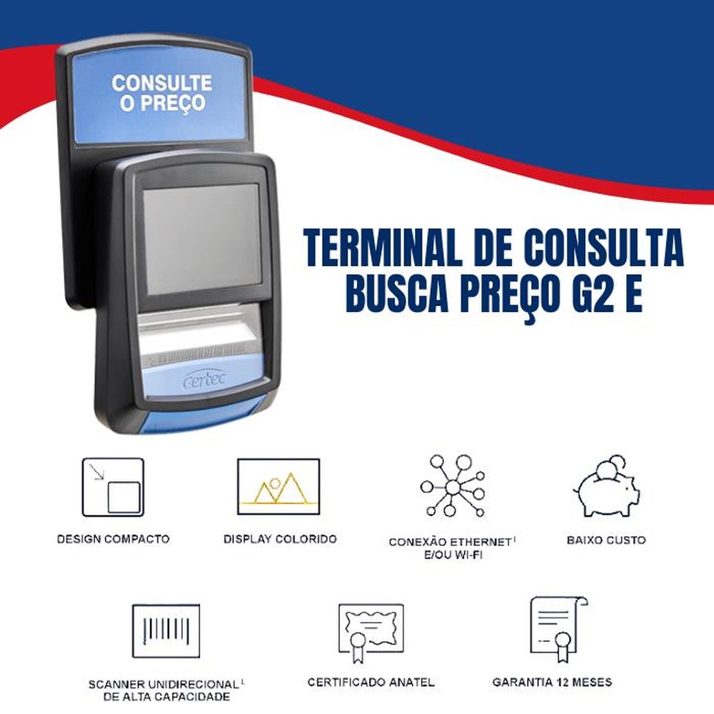 Terminal Consulta De Preço Gertec G2-S, Display Colorido, Ethernet E Wi-fi, Com Voz - G00410098
