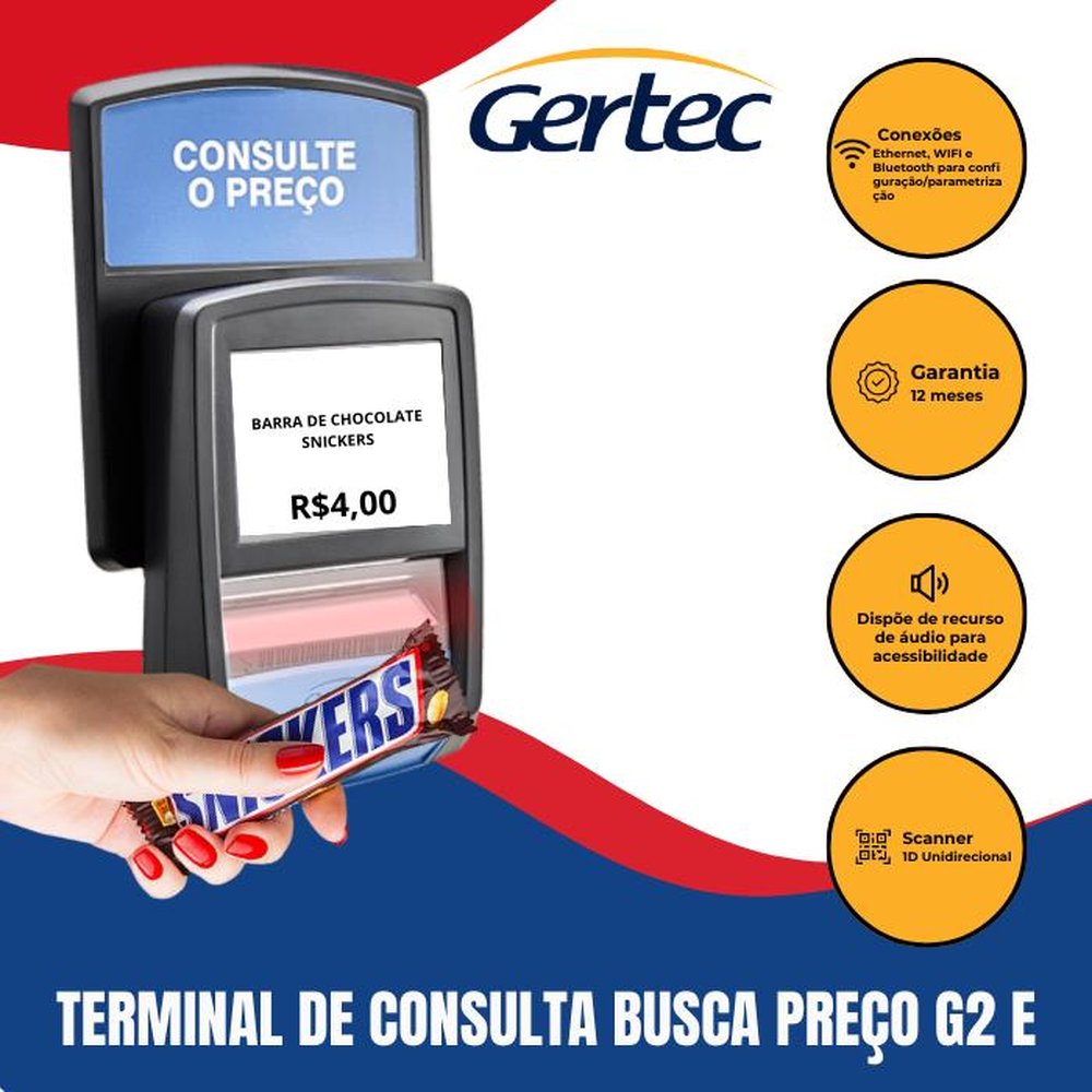 Terminal Consulta De Preço Gertec G2-S, Display Colorido, Ethernet E Wi-fi, Com Voz - G00410098