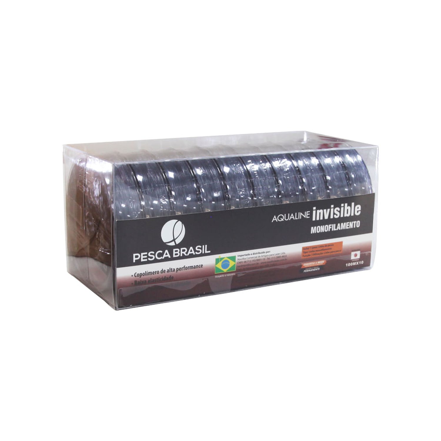Linha Mono Aqualine Invisible 0,35mm/100m/26,7lb- 10 Peças Prata Pesca Brasil
