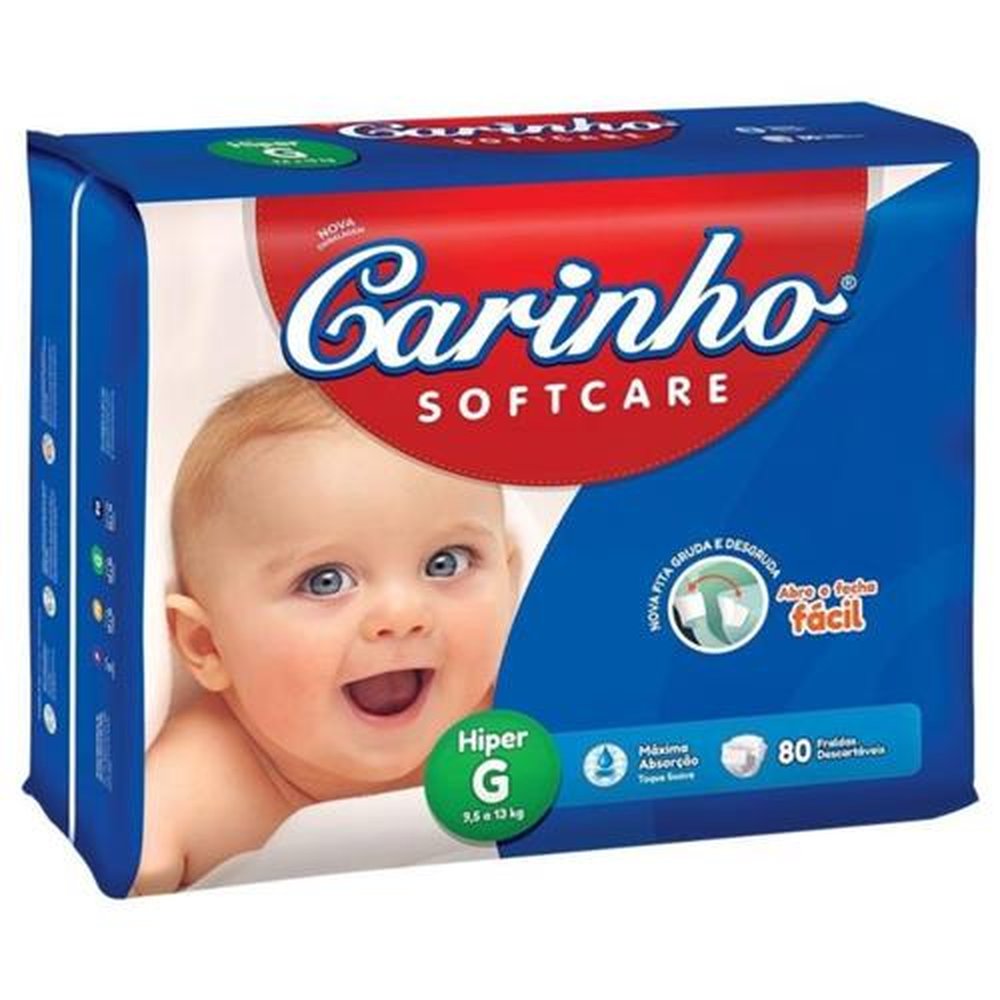Fralda Infantil Carinho Softcare Toque Suave Hiper G 4PCTx80 Unidades