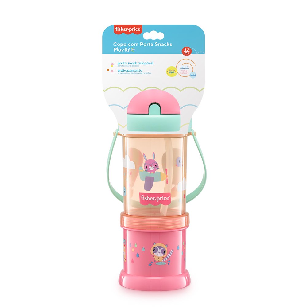 Copo com Porta Snack Playful Sunset 300ml Rosa Fisher Price - BB1013