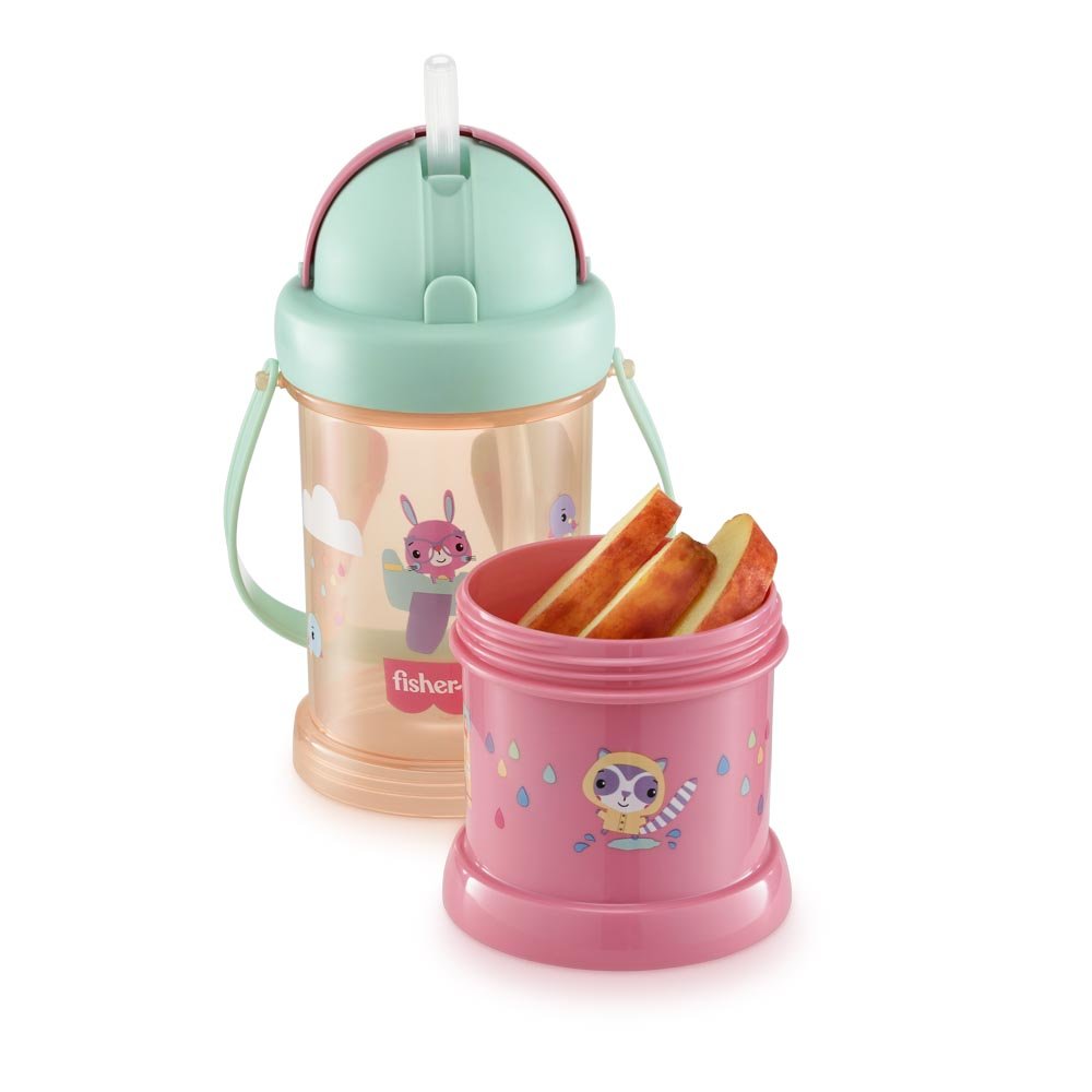 Copo com Porta Snack Playful Sunset 300ml Rosa Fisher Price - BB1013