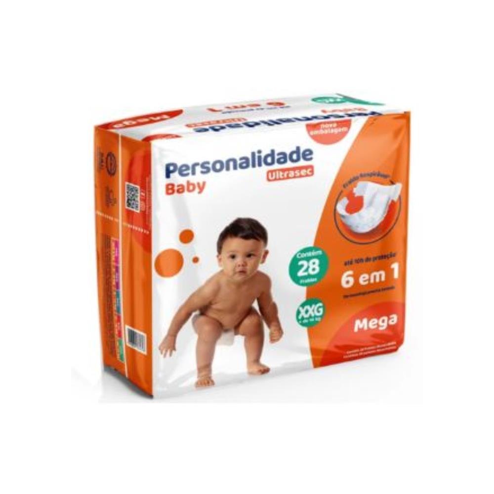 Fralda Personalidade Baby Ultra Sec Mega Xxg Com 28 Unidades