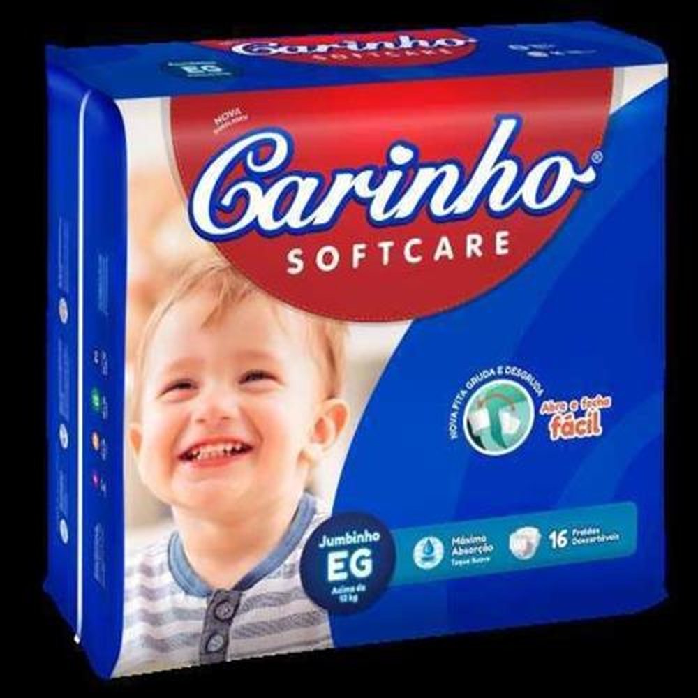 Fralda Infantil Carinho Softcare Toque Suave Jumbinho EG 6PCTx16 Unidades