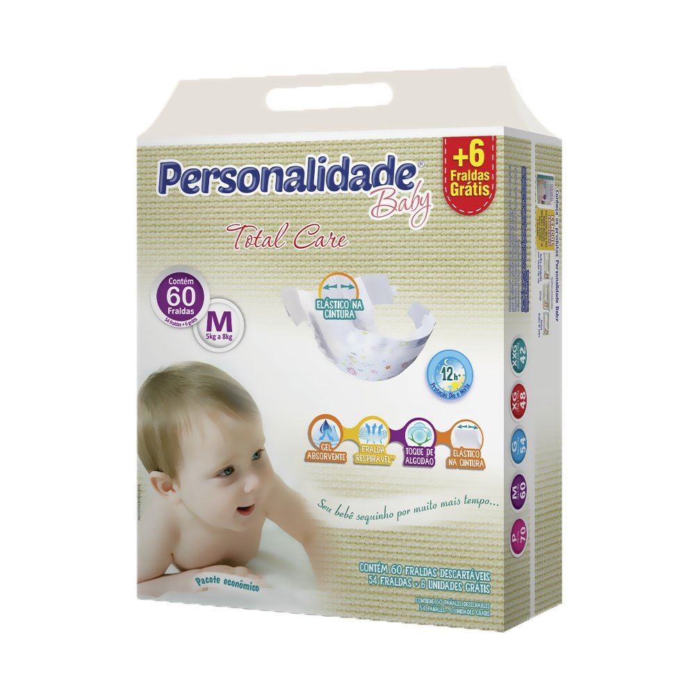 Fralda Personalidade Baby Total Care M 60 Unidade
