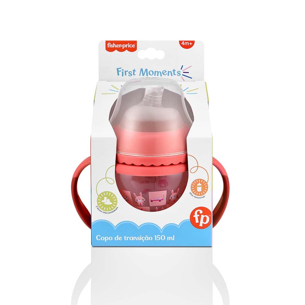 Copo de Transição First Moments + Bico Extra + Alça Removivel 150 ml Rosa Fisher Price - BB1056