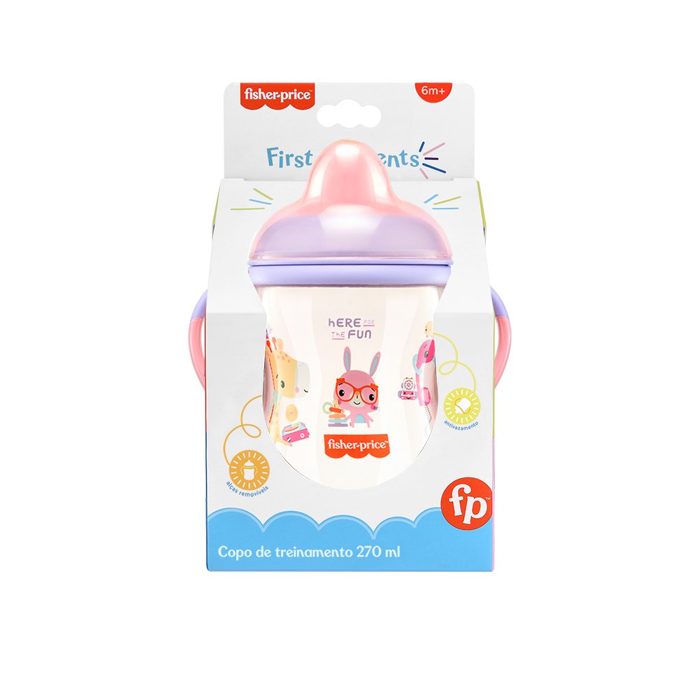 Copo de Treinamento com Bico Semi-rígido First Moments 270ml Rosa Glitter Fisher Price - BB1015