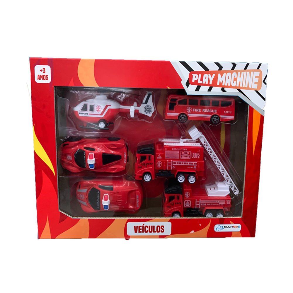 Veículos Play Machine Set Bombeiros Vermelho Multikids - BR1283