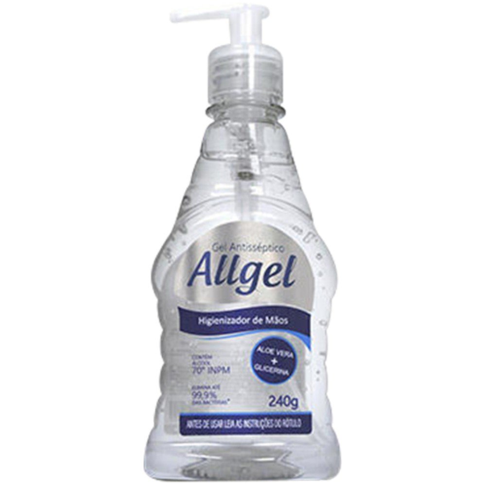 Alcool Gel Anti-Septico Pump 240g 277ml Com Aloe E Vera Allgel