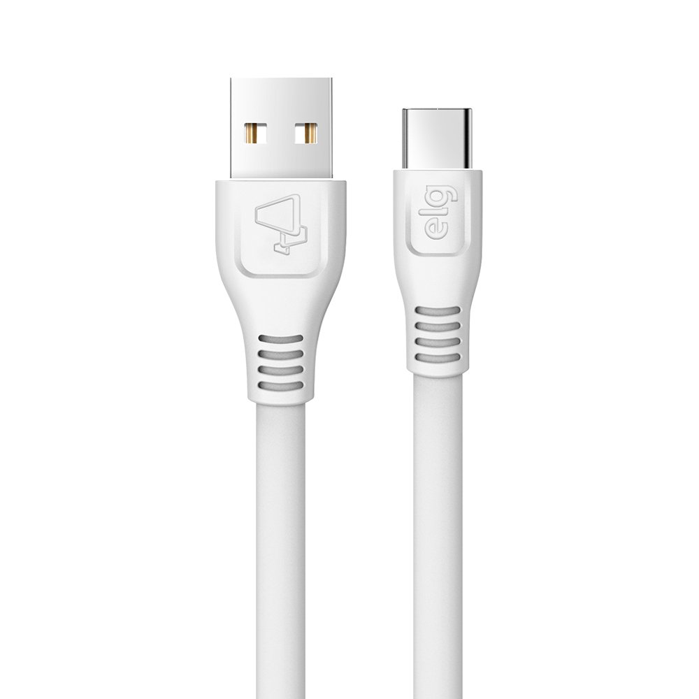 Cabo Flat Usb Tipo-C Reversível - Sincronização Recarga - Emborrachado - Branco