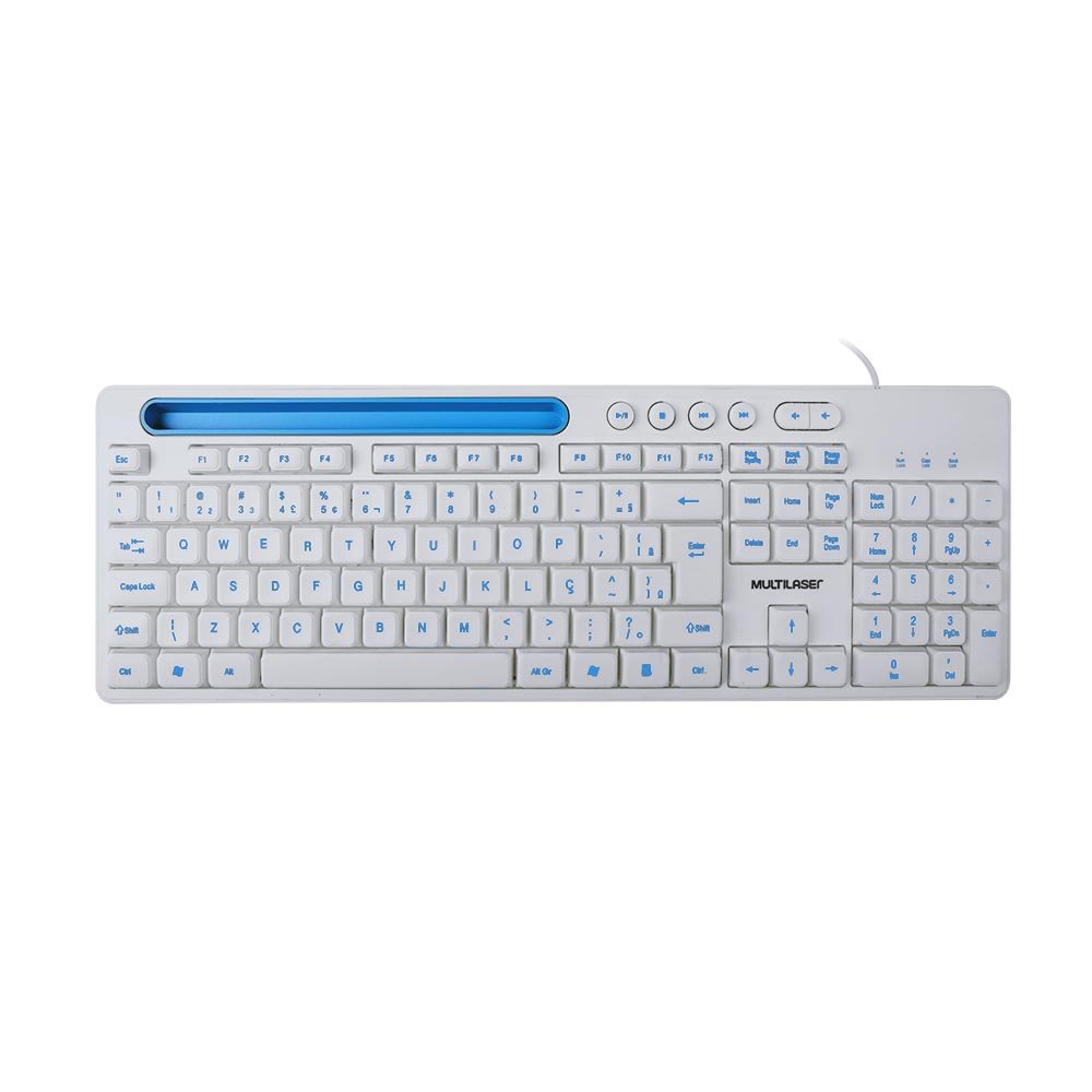 Teclado Multimídia Office USB Branco com Apoio para Smartphone Multilaser - TC263