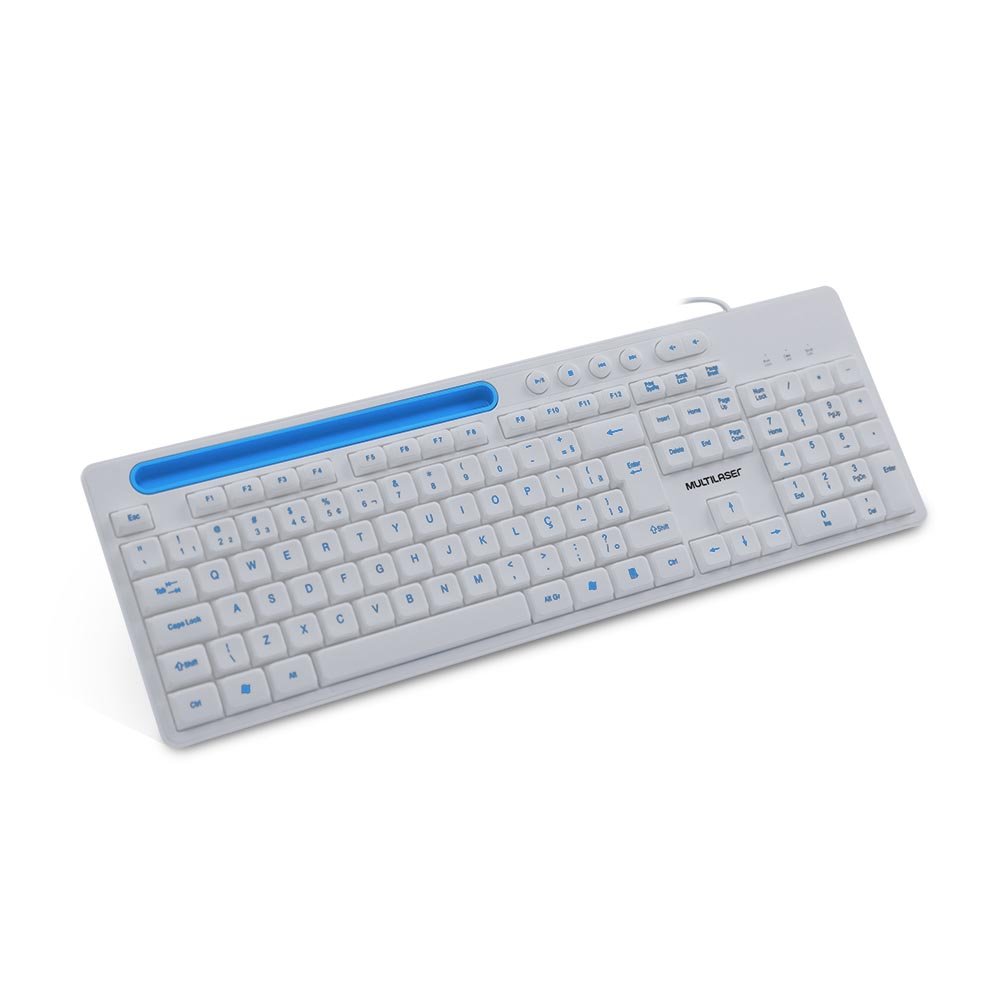 Teclado Multimídia Office USB Branco com Apoio para Smartphone Multilaser - TC263