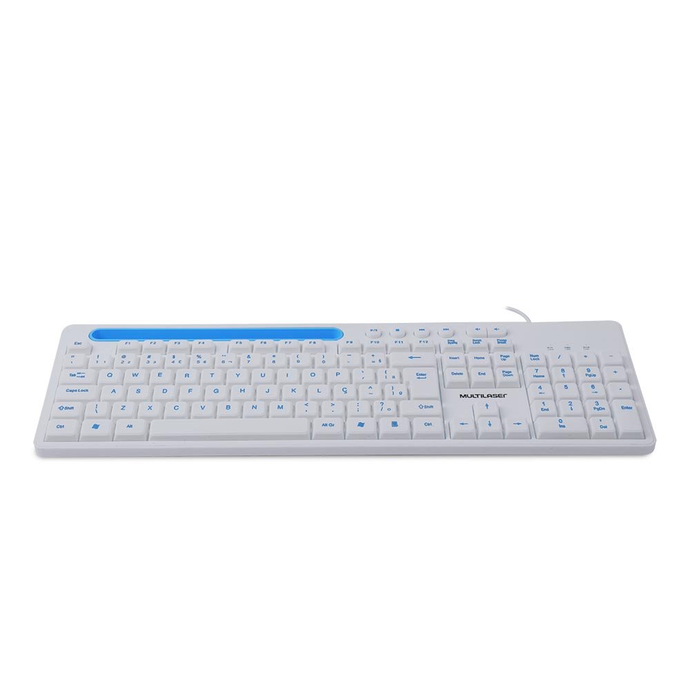 Teclado Multimídia Office USB Branco com Apoio para Smartphone Multilaser - TC263