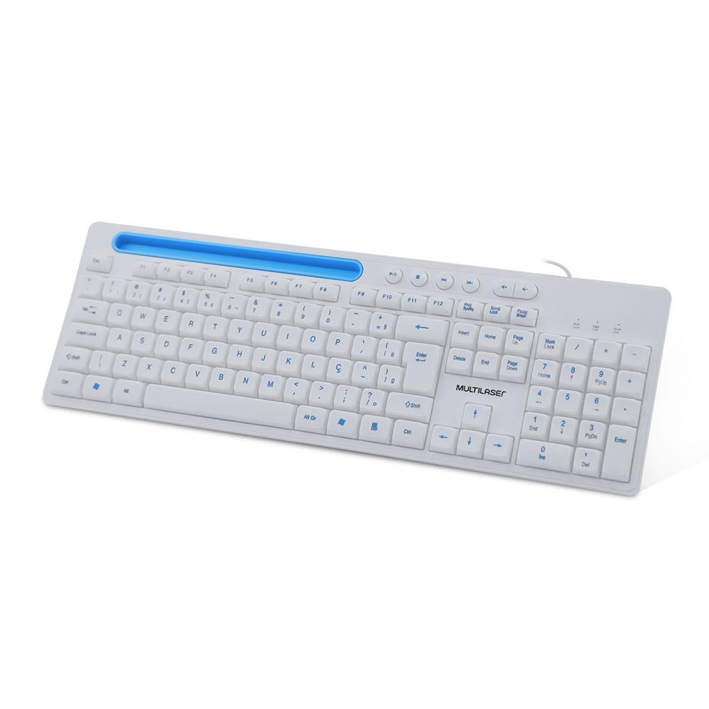 Teclado Multimídia Office USB Branco com Apoio para Smartphone Multilaser - TC263
