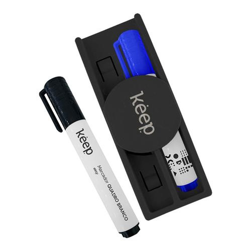 Kit Marcador Quadro Branco 2 unidades Com Apagador Magnético Keep - MR010