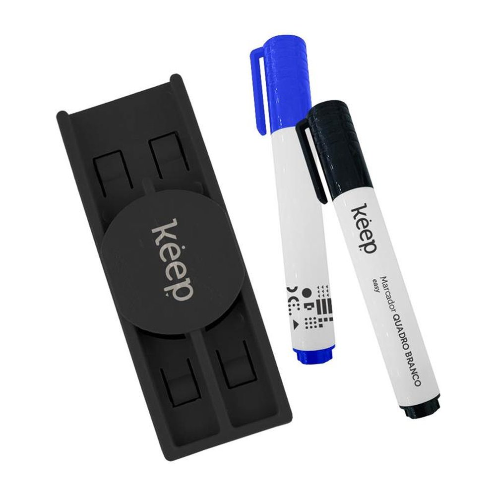 Kit Marcador Quadro Branco 2 unidades Com Apagador Magnético Keep - MR010