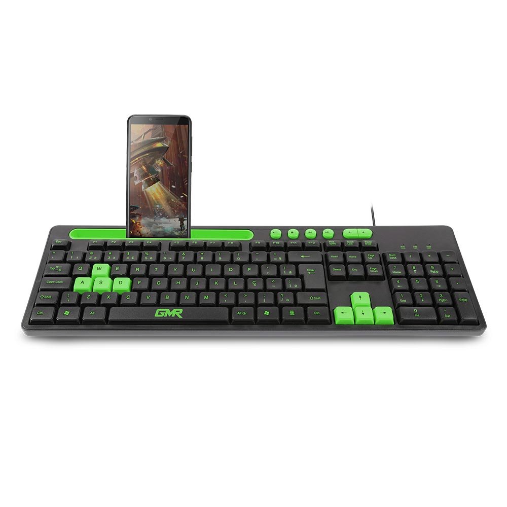 Teclado GK120 Preto/Verde com Suporte de Smartphone - TC265