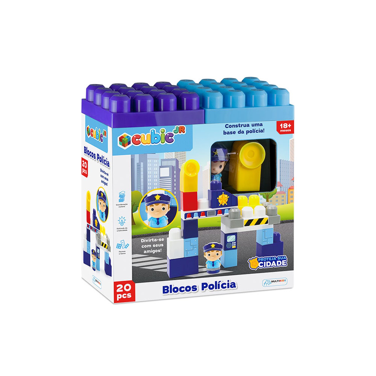 Cubic Jr Blocos Polícia 20 Peças Multikids - BR1390