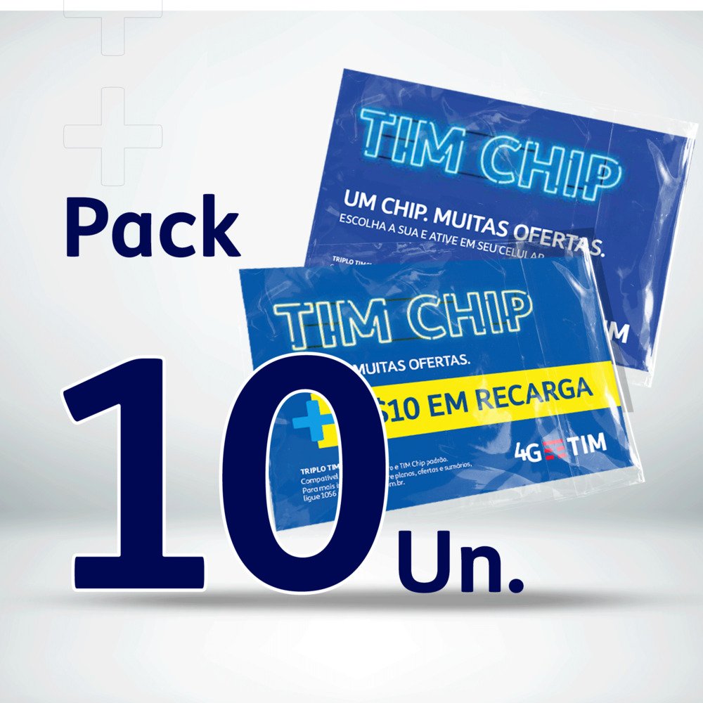 Chip TIM Pré-Pago - Pack 10 Chips (5 Sem Recarga + 5 Com Recarga R$ 10,00)