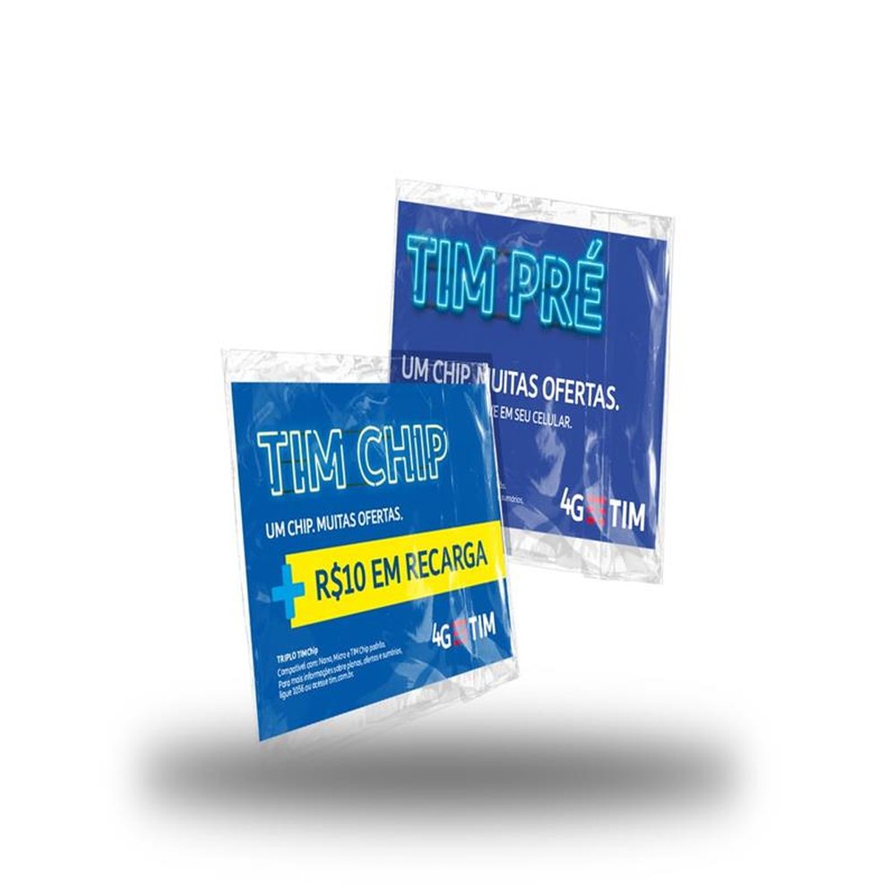 Chip TIM Pré-Pago - Pack 10 Chips (5 Sem Recarga + 5 Com Recarga R$ 10,00)