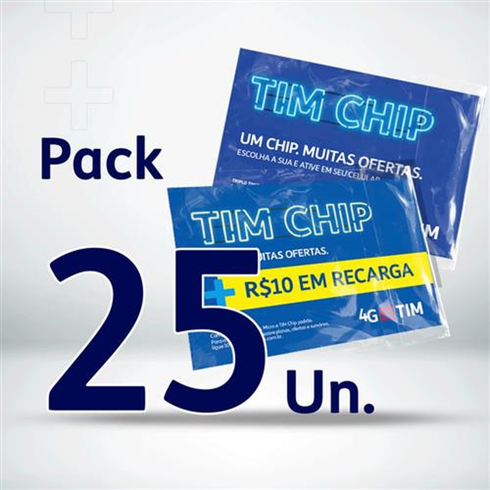 Chip TIM Pré-Pago - Pack 25 Chips (15 Sem Recarga + 10 Com Recarga R$ 10,00)
