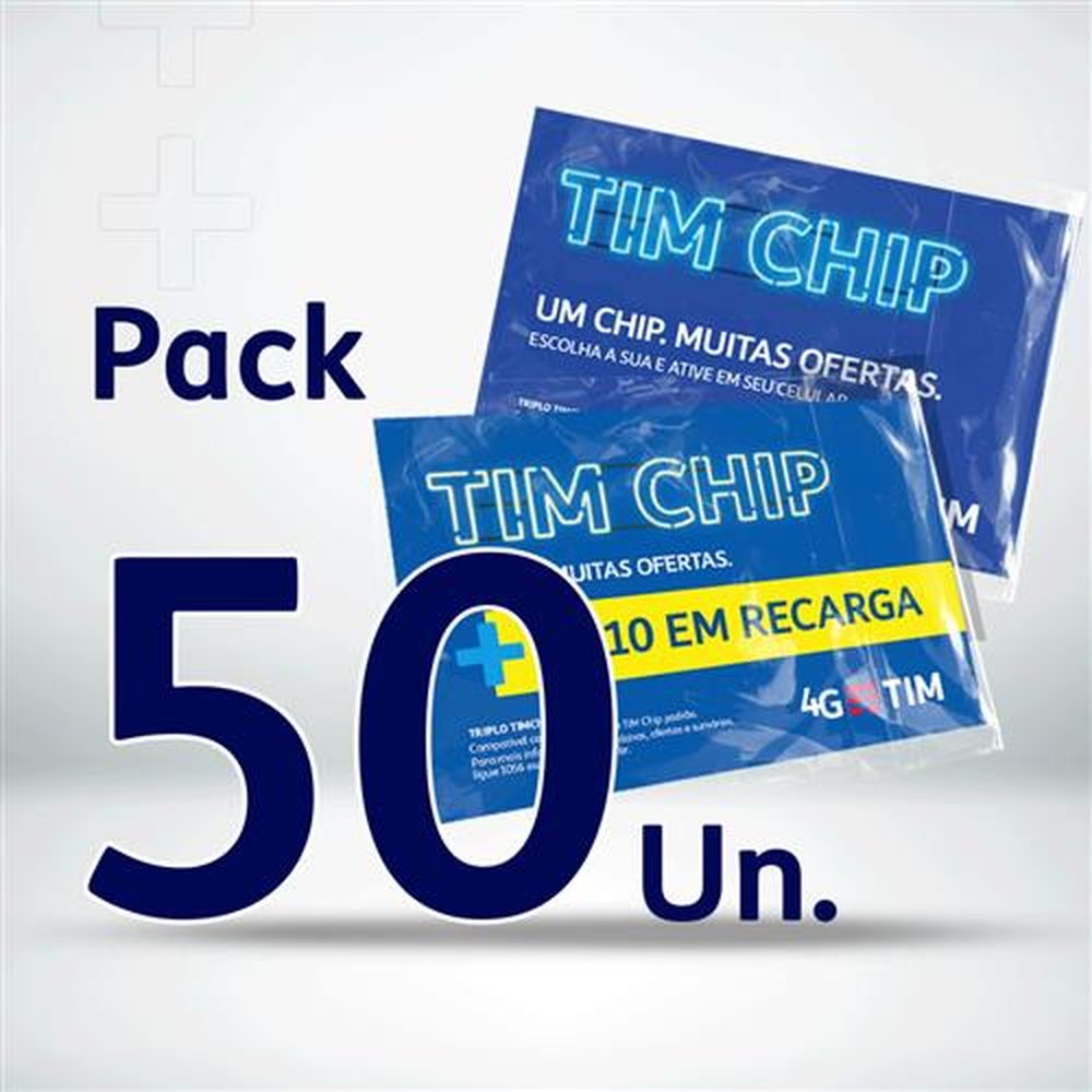 Chip TIM Pré-Pago - Pack 50 Chips (30 Sem Recarga + 20 Com Recarga R$ 10,00)