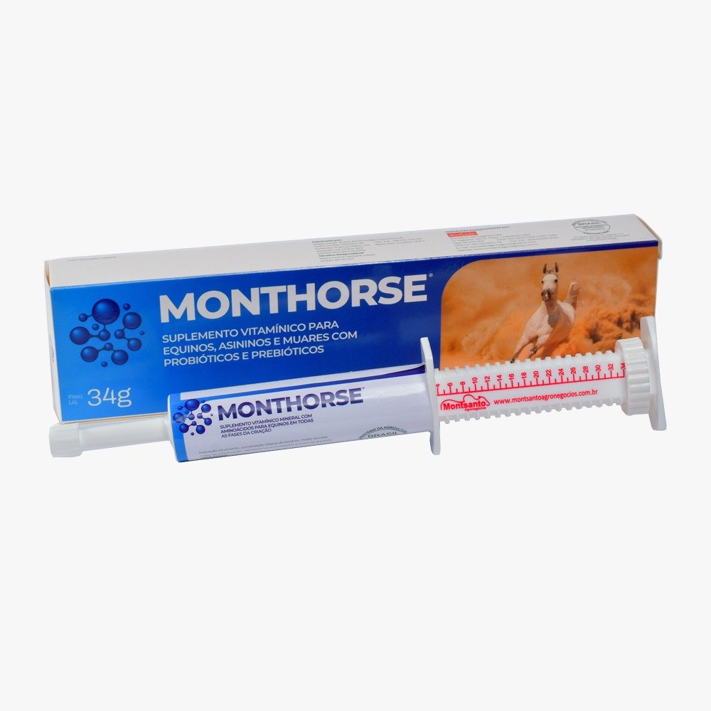 Monthorse Pasta 34G Montsanto Suplemento Vitamínico Prebióticos E Probióticos Para Melhorar Desenvolvimento para Cavalo, Égua, Mula e Burro.