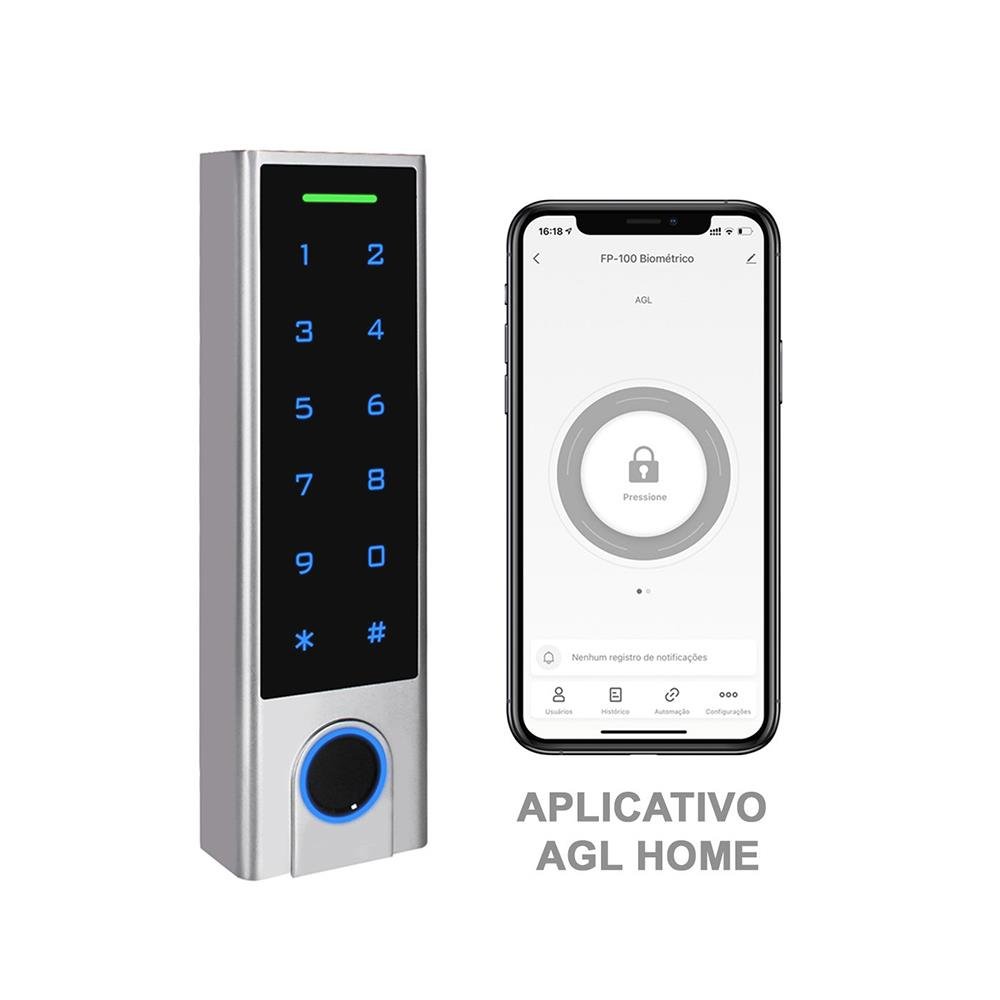 Controle De Acesso Agl Fp100 Bluetooth Biometria Senha Ip66 Ik10 Na Nf Com Bt App 1106137