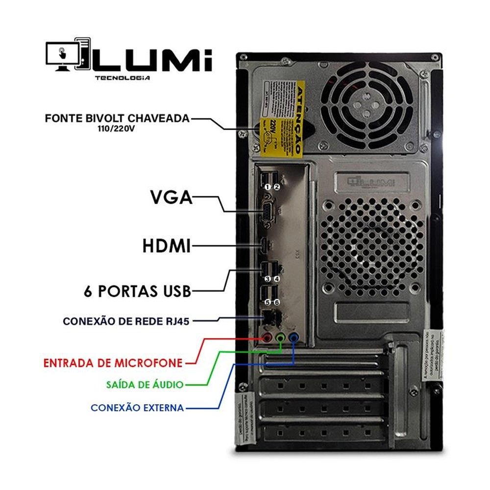 Computador Desktop + Monitor LCD 18.5 Intel Core i3 4GB SSD 120GB Windows 10 + Teclado e Mouse - Lumitec