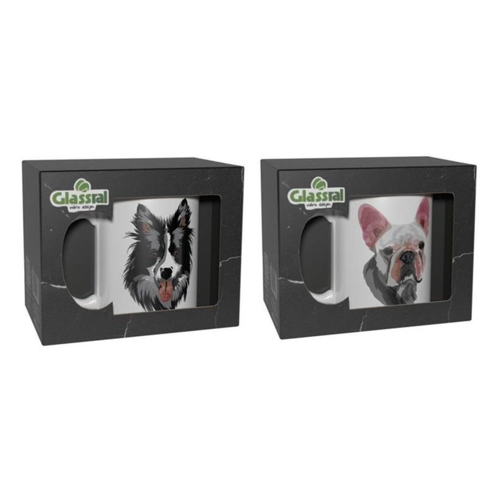 Caneca 300mL Cãopanheiro Decorações Sortidas Cerâmica Glassral