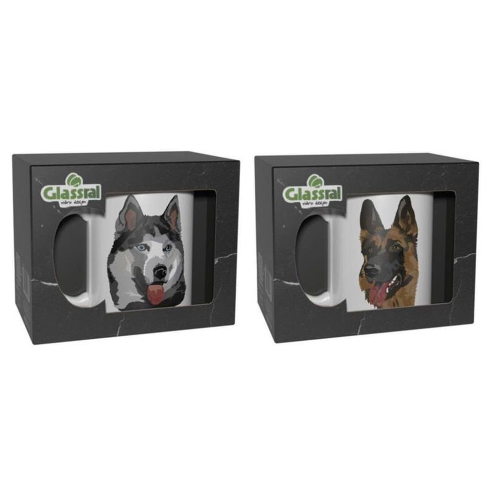 Caneca 300mL Cãopanheiro Decorações Sortidas Cerâmica Glassral
