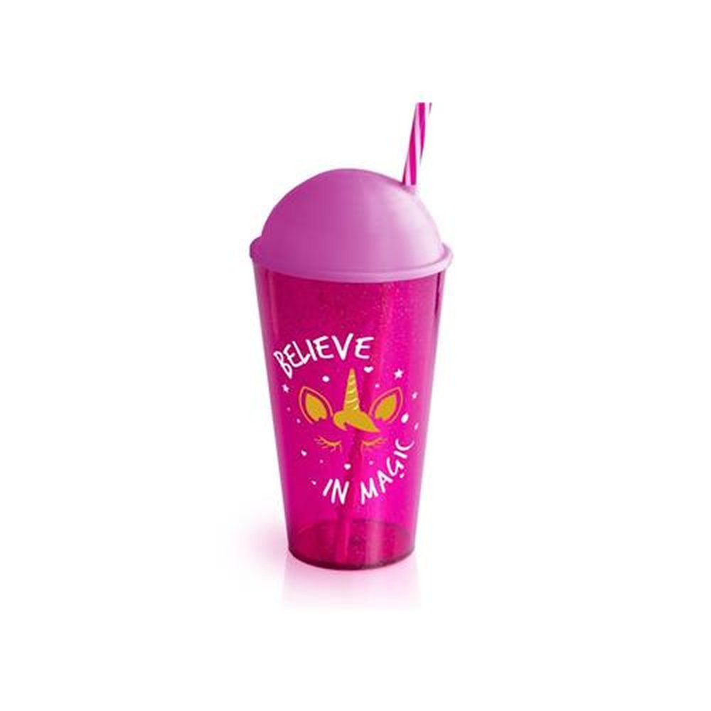 Copo Plástico 500mL com Canudo Tampa Bola Plasvale