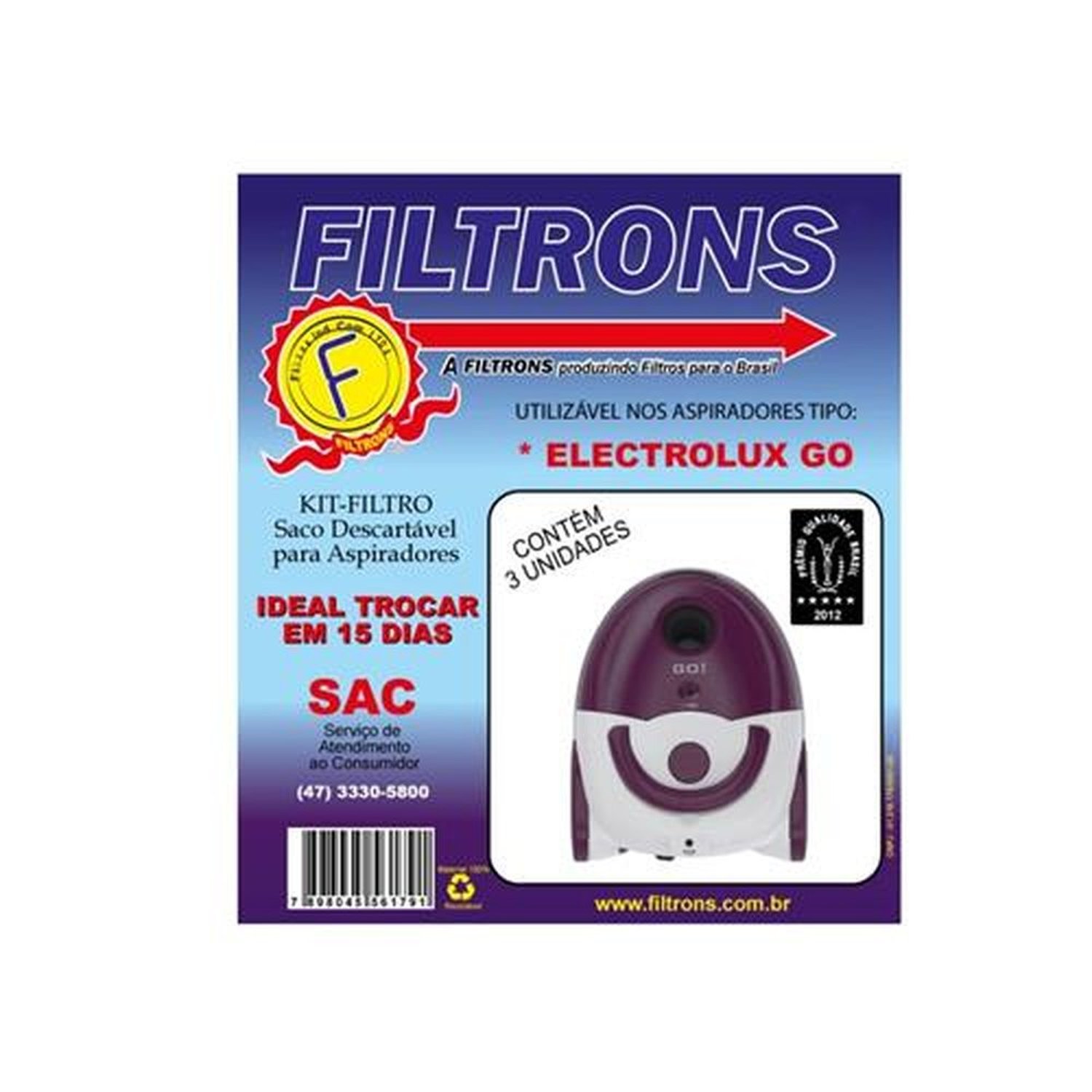 Filtro Para Aspirador De Pó Electrolux Go Com 3 Peças Filtrons