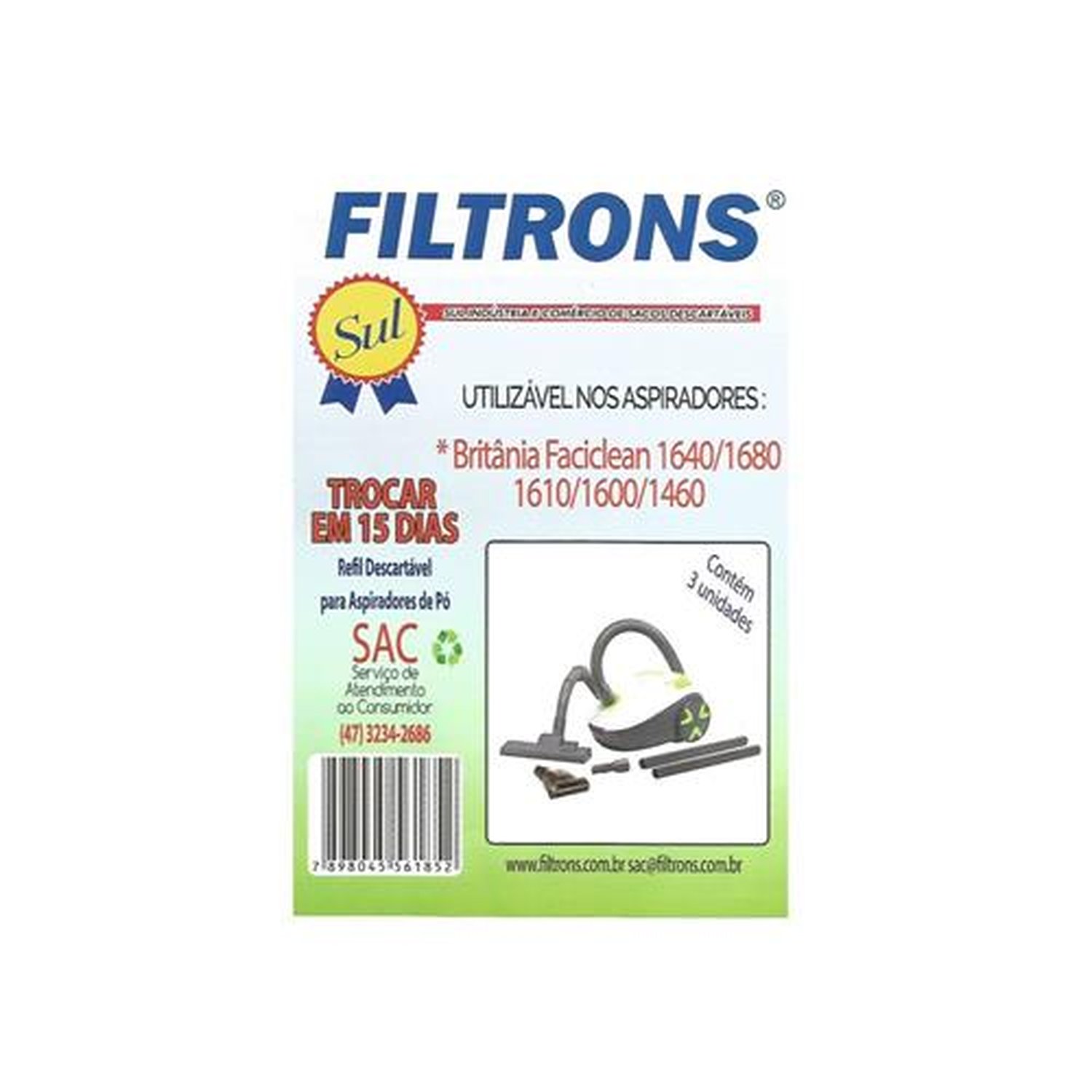 Filtro Para Aspirador De Pó Britânia Faciclean Com 3 Peças Filtrons