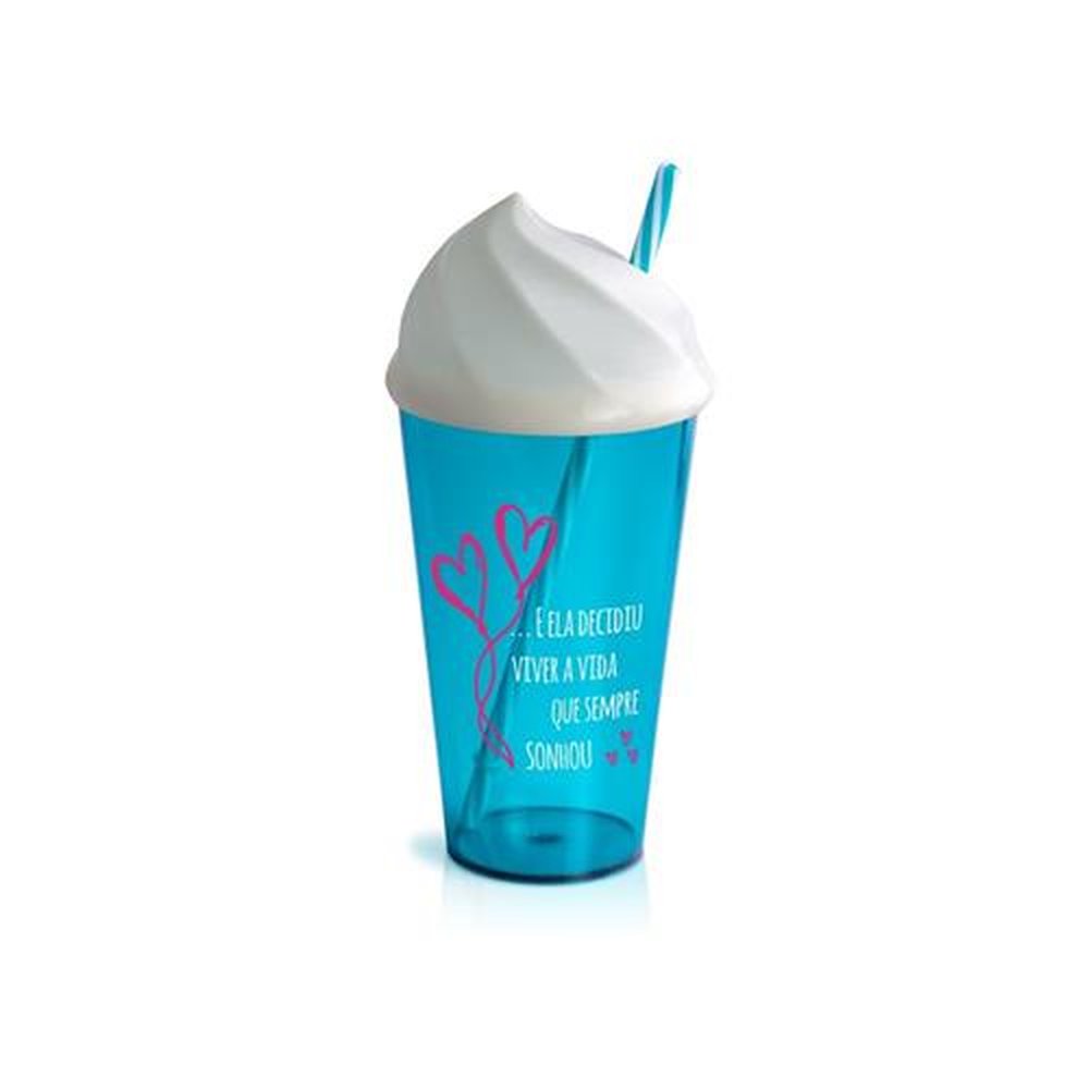 Copo Plástico 500mL com Canudo Tampa Chantilly Plasvale