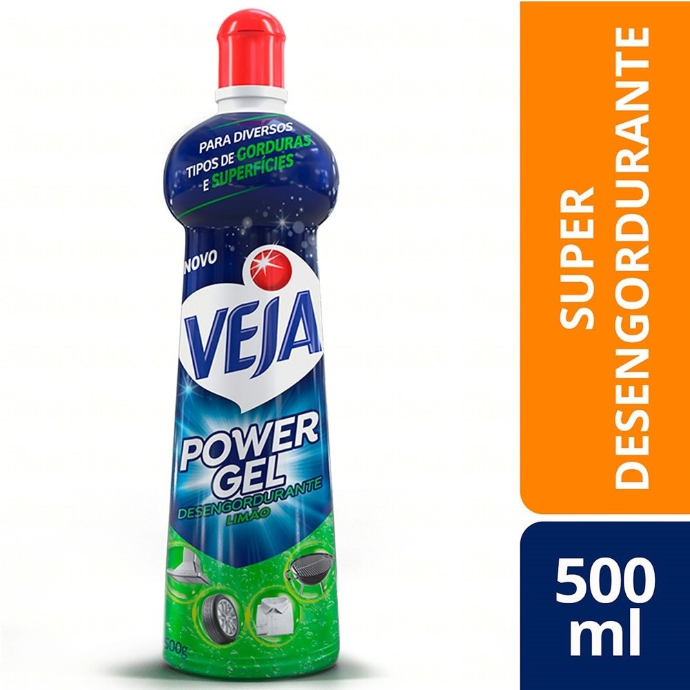 Limpador Veja Super Desengordurante Power Gel Limão 500ml - Embalagem com 24 Unidades