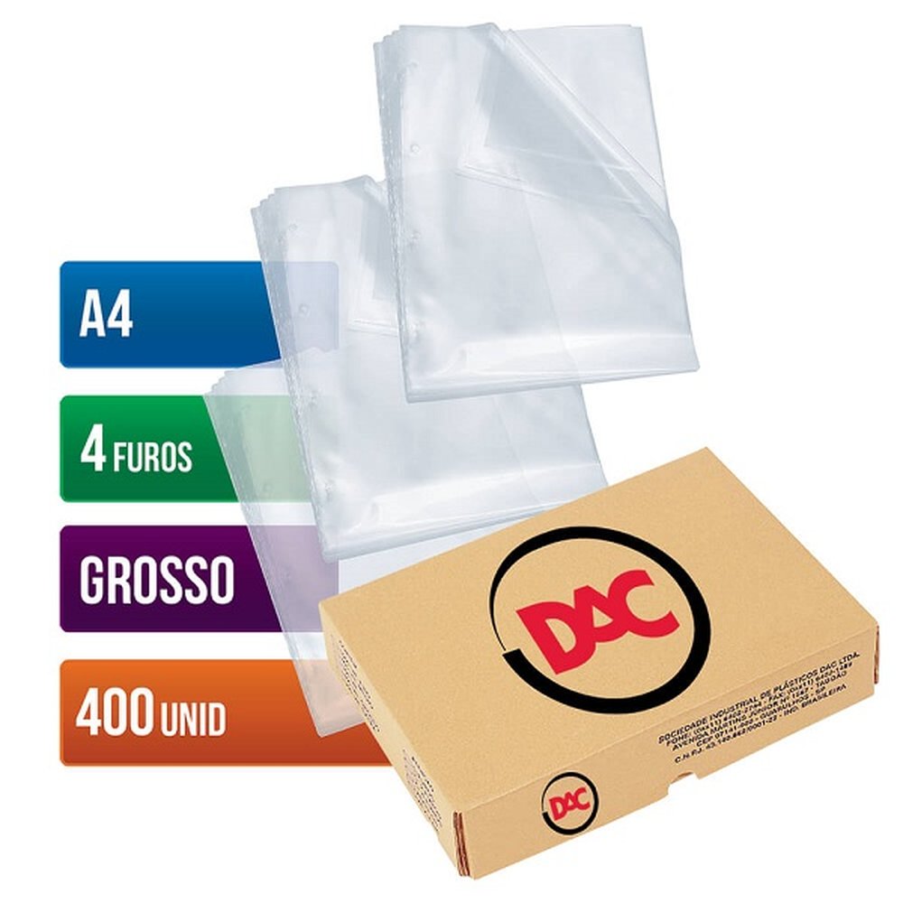 Envelopes Plásticos Dac Blister Grosso A4 400 unidades 4 furos
