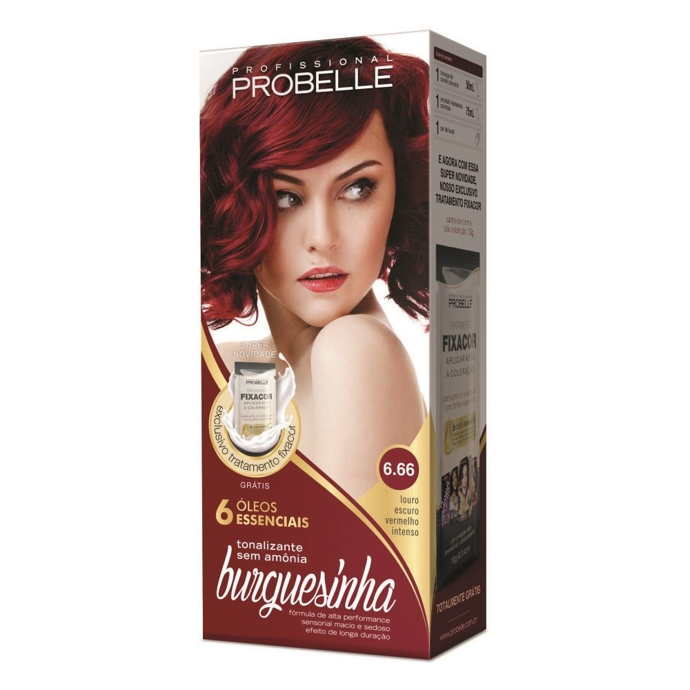 Tintura Probelle Burguesinha 6.66 Louro Escuro Vermelho Intenso 50ml