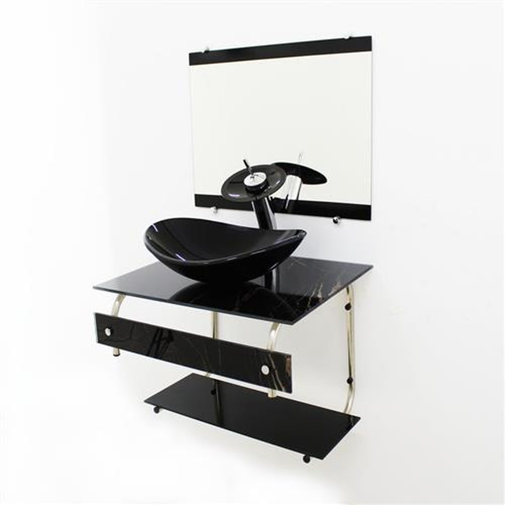 Conjunto Vidro Cuba Bancada Gna60IT Mármore Preto