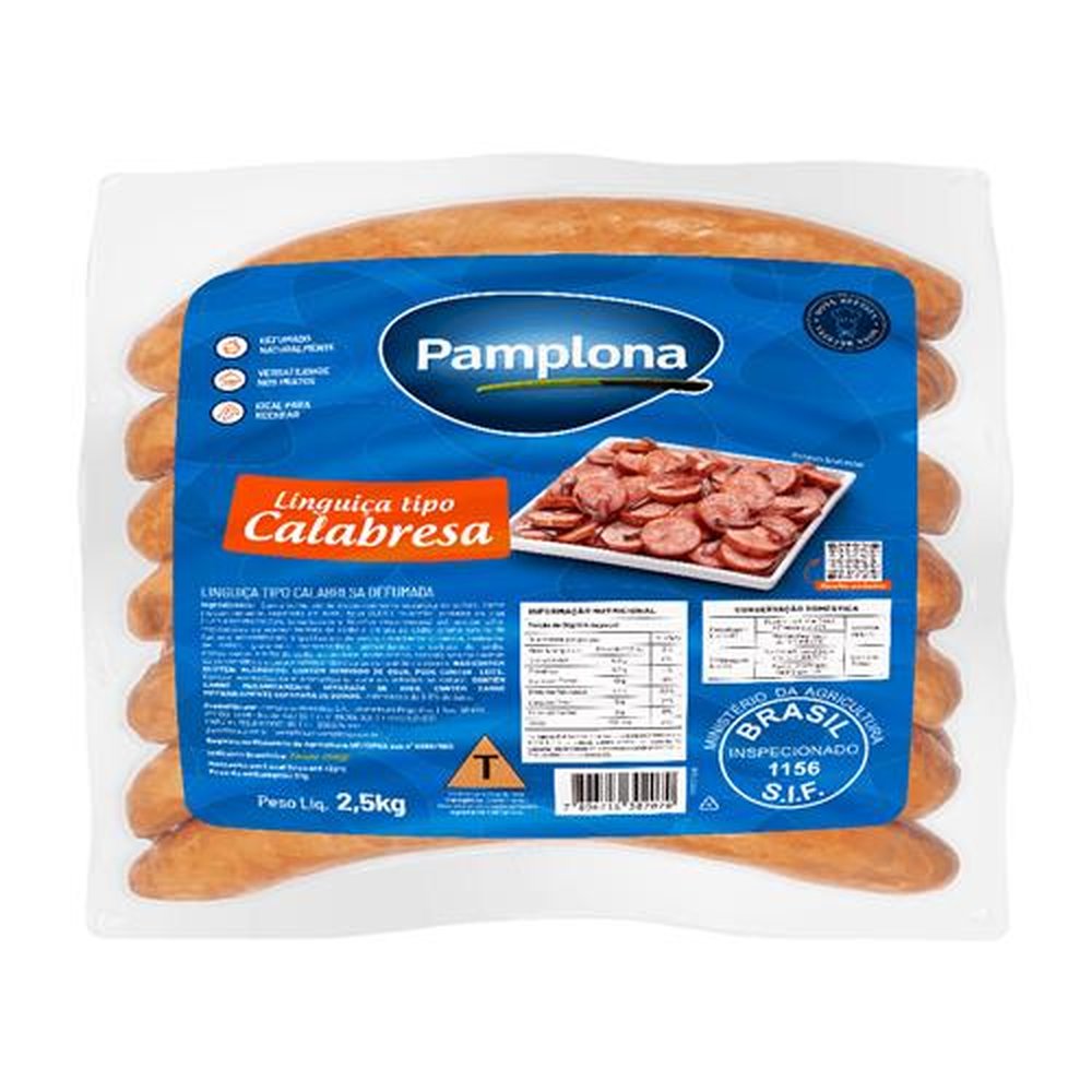 Linguiça Calabresa Defumada 2,5kg Pamplona - Embalagem com 4 und. - Peso 10kg