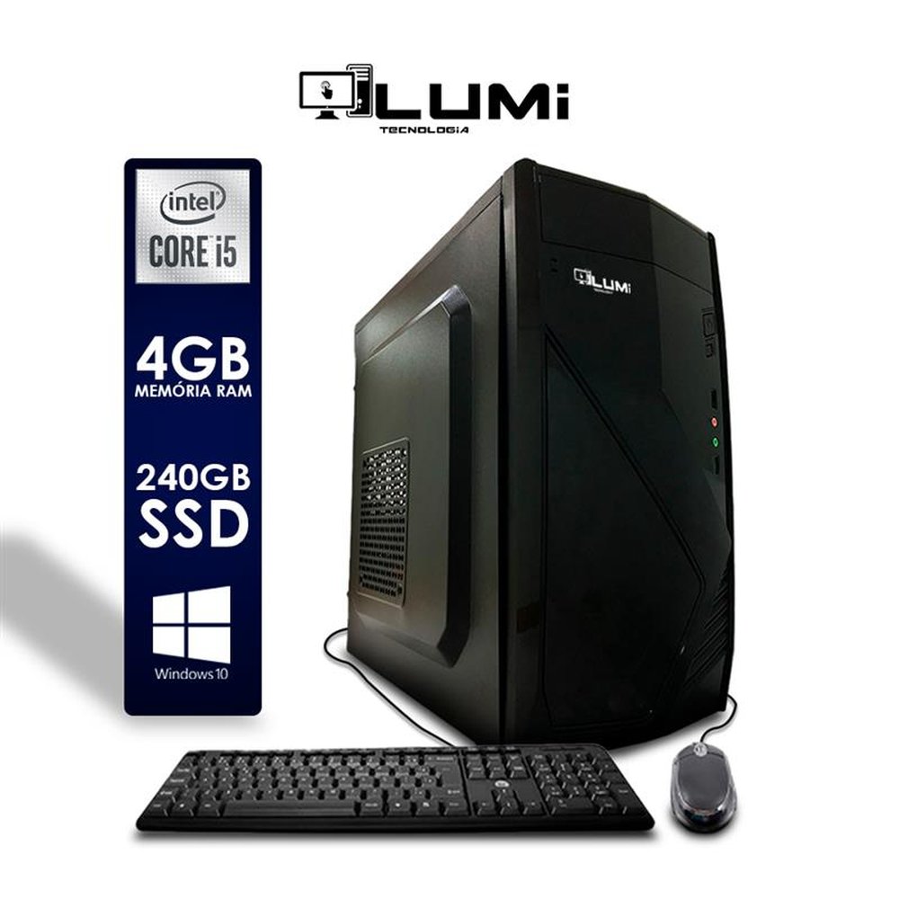 Computador Desktop Intel Core i5 4GB SSD 240GB Windows 10 + Teclado e Mouse - Lumitec