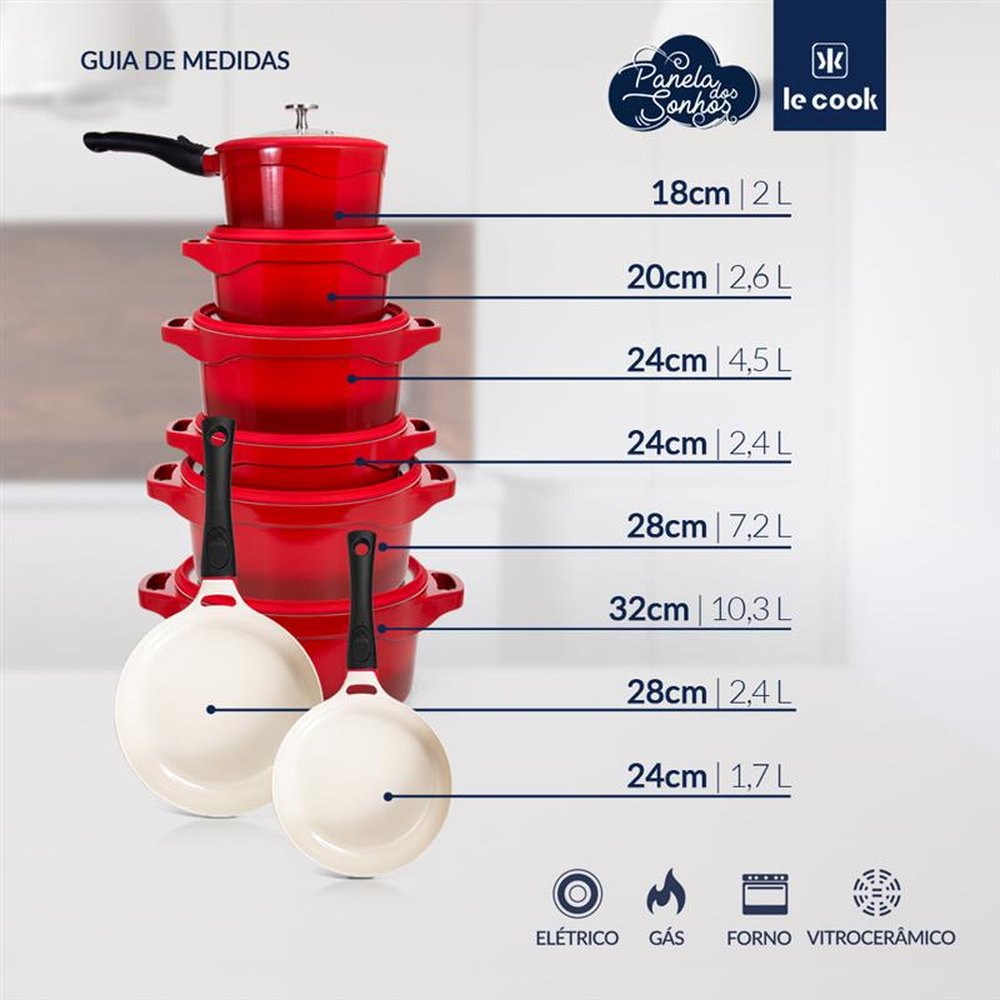 Panela Cerâmica Vermelha 18 cm com Pegadores - Le Cook