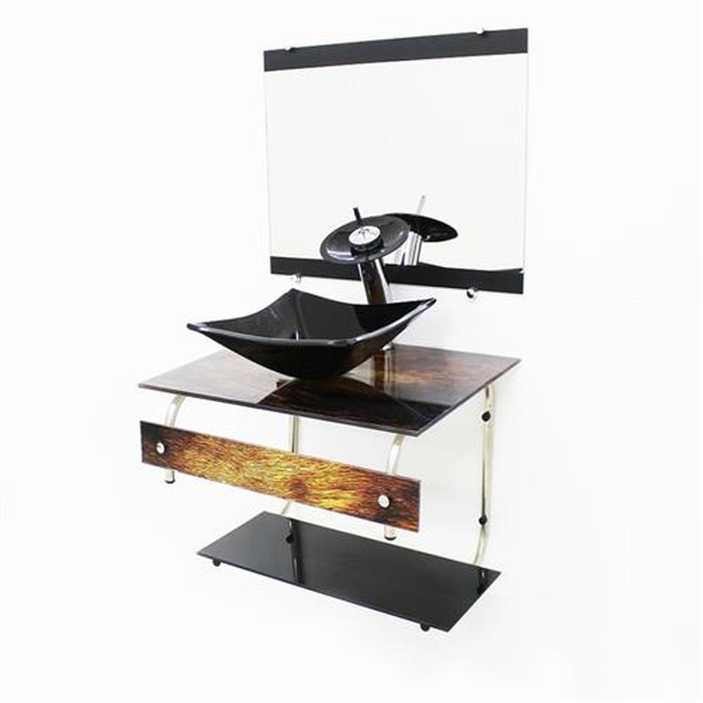 Conjunto Vidro Cuba Bancada Go45IT Madeira Rustica